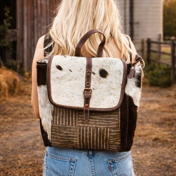 Cowhide Backpack | Myra Hair on Hide Leather Backpack | Western Cowgirl Bag